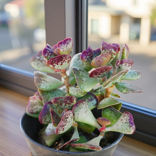 Calico Hearts Succulent in Pot, 2 Inch Potted Live Succulent Plant, Red Edge Spotted Succulent, Unique Heart Leaf Plant, Cute Indoor Plant, Aesthetic Decor Gift